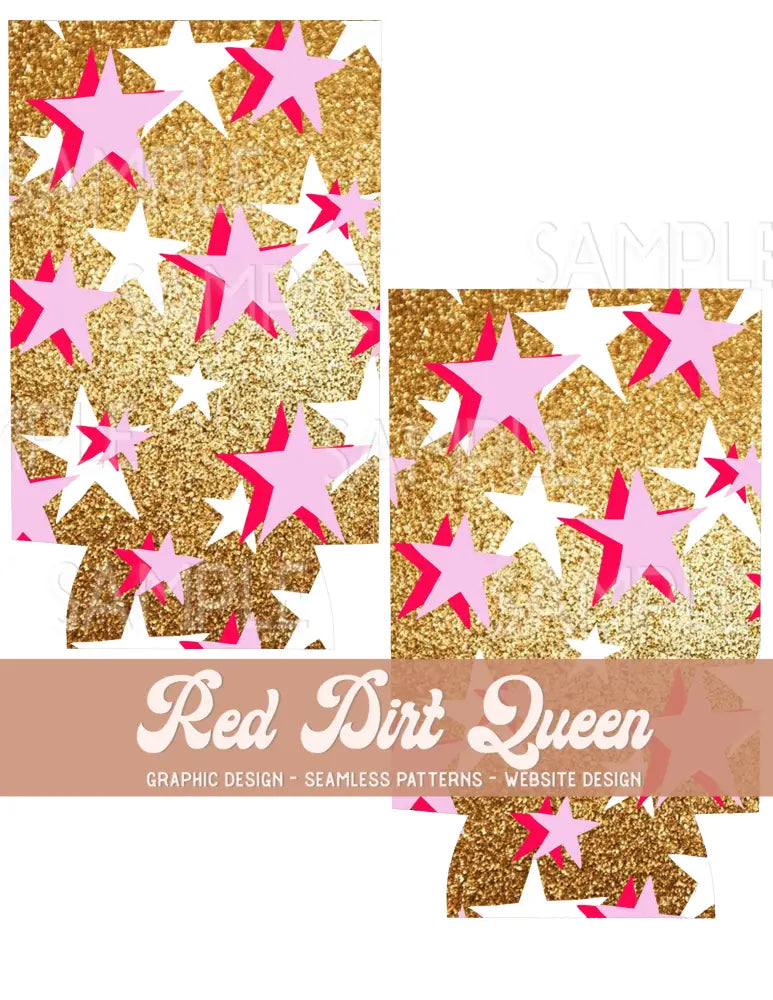 Pink Gold Glitter Stars Slim Can Template
