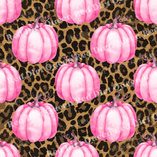 Fall & Halloween Seamless Pattern - Pink Pumpkins Leopard