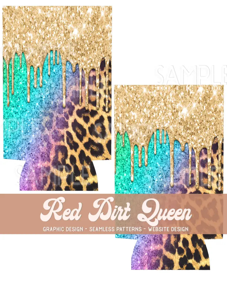 Rainbow Leopard Glitter Drip Slim Can Template