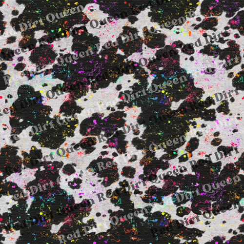 Cowhide Seamless Pattern - Rainbow Splatter Cowhide Dark