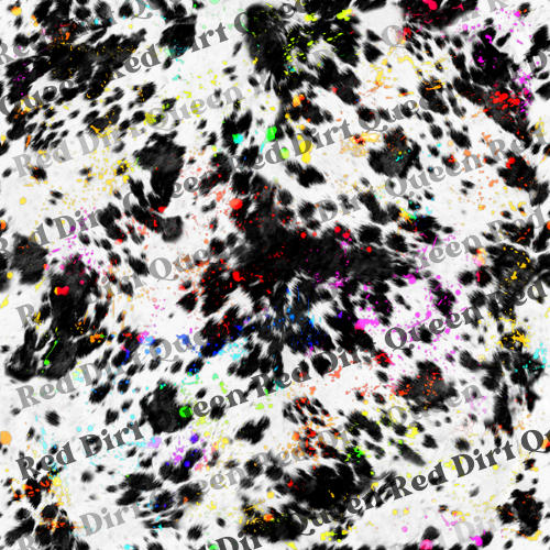 Cowhide Seamless Pattern - Rainbow Splatter Cowhide Light