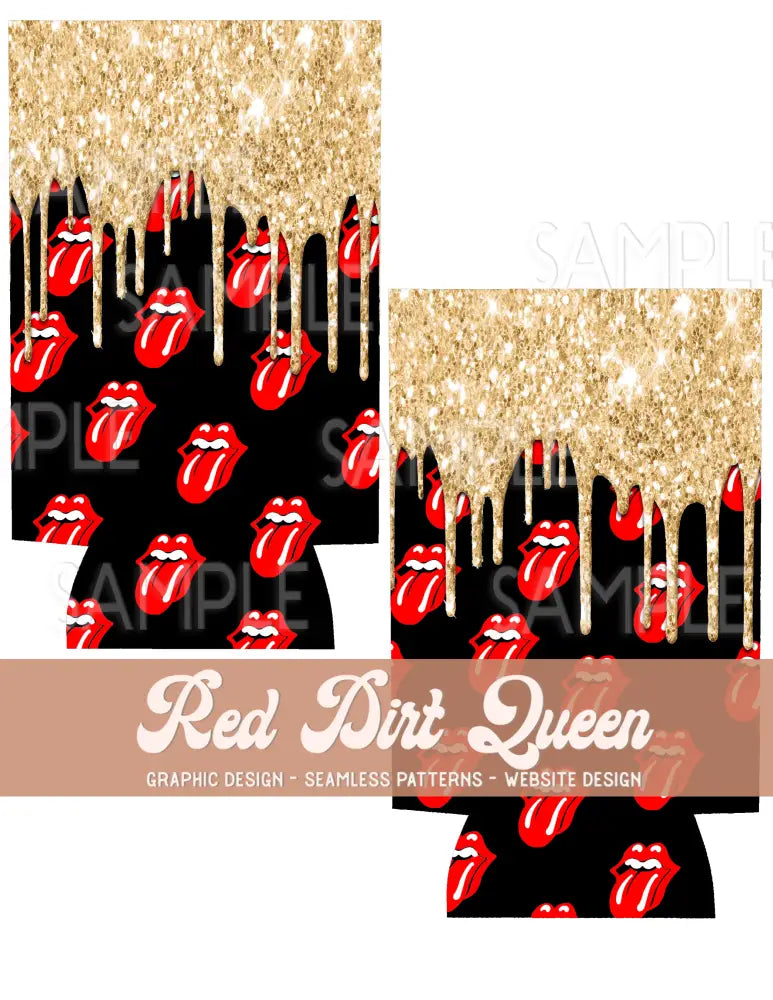 Red Lips Glitter Drip Slim Can Template