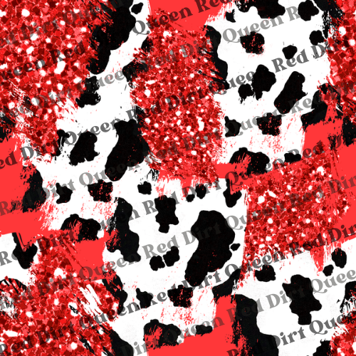 Cowhide Seamless Pattern - Red Glitter Cow Mix