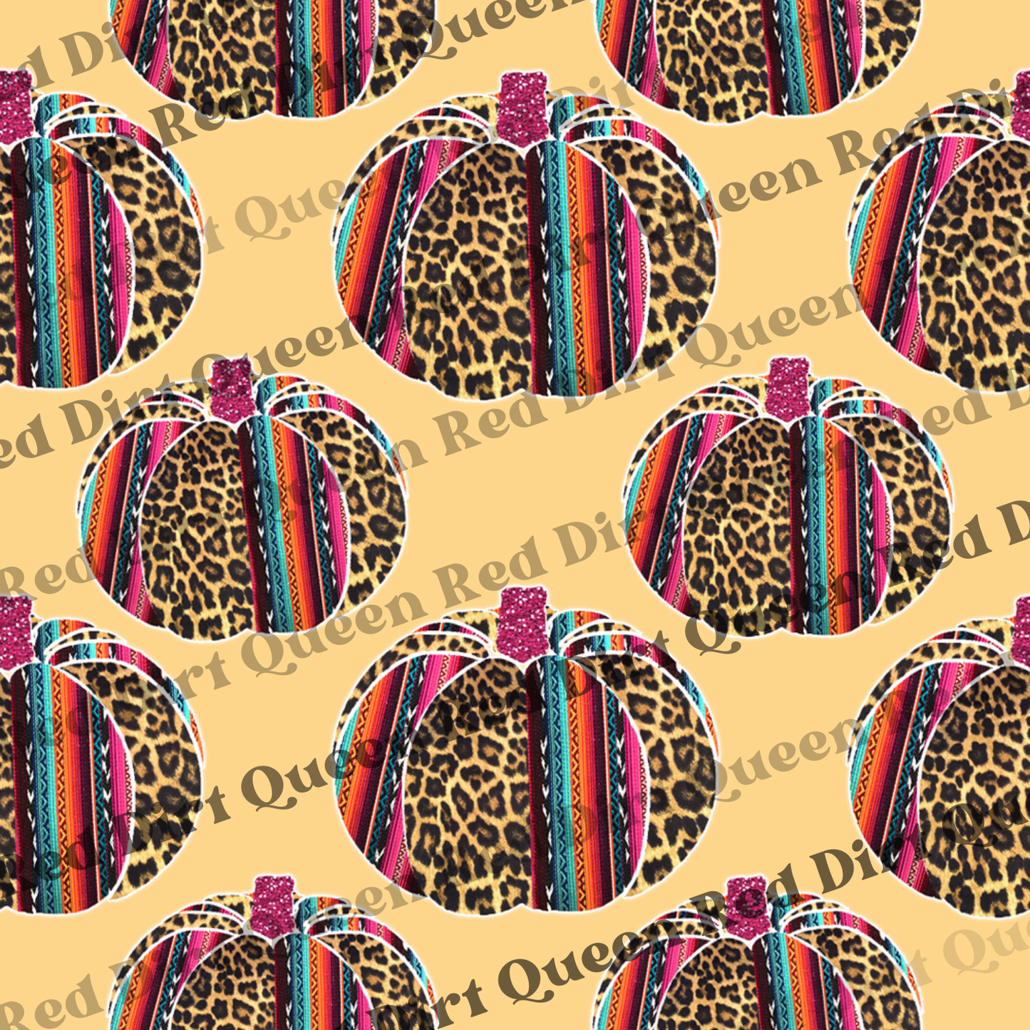 Fall & Halloween Seamless Pattern - Leopard Serape Pumpkins Yellow