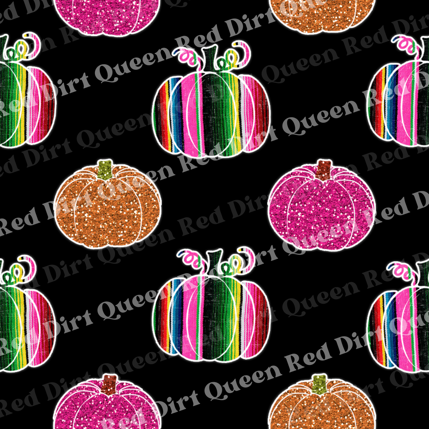 Fall & Halloween Seamless Pattern - Glitter Serape Pumpkins Black