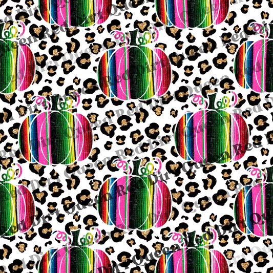 Fall & Halloween Seamless Pattern - Serape Pumpkins Leopard Print