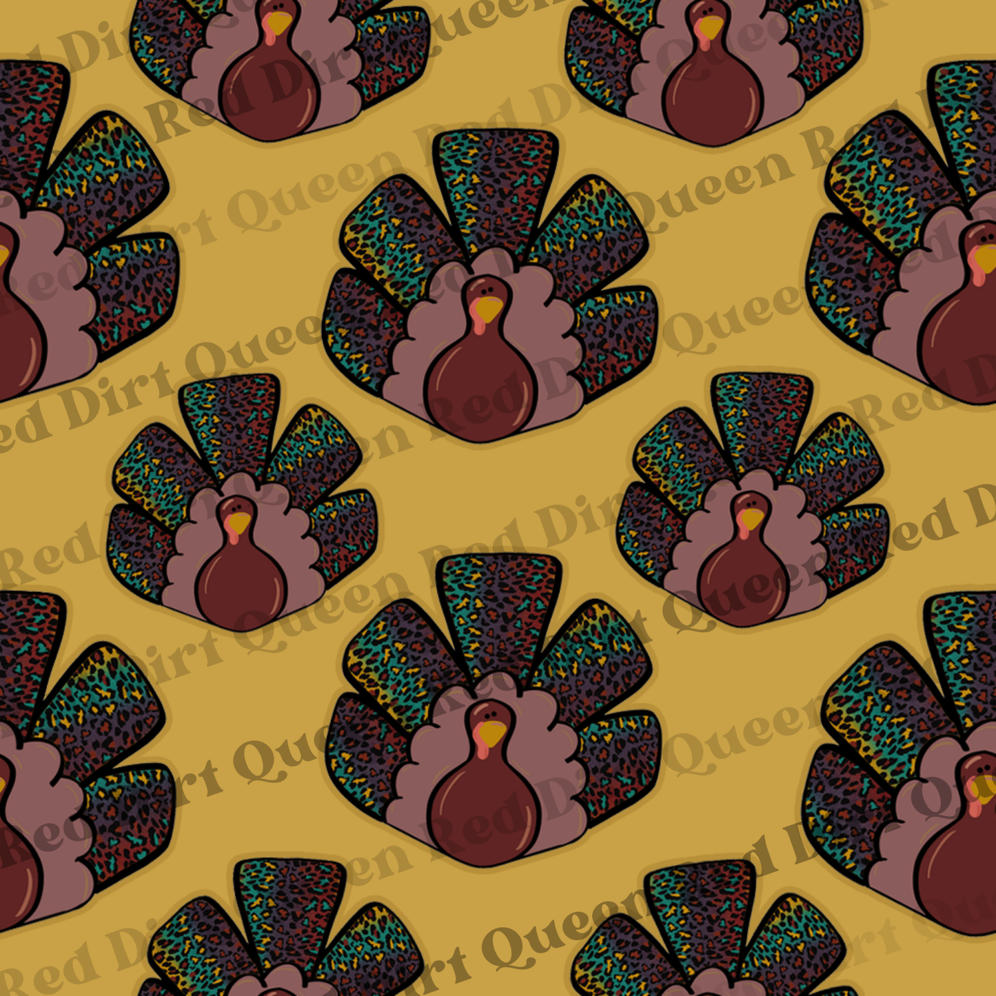 Fall Seamless Pattern - Colorful Leopard Turkey Yellow