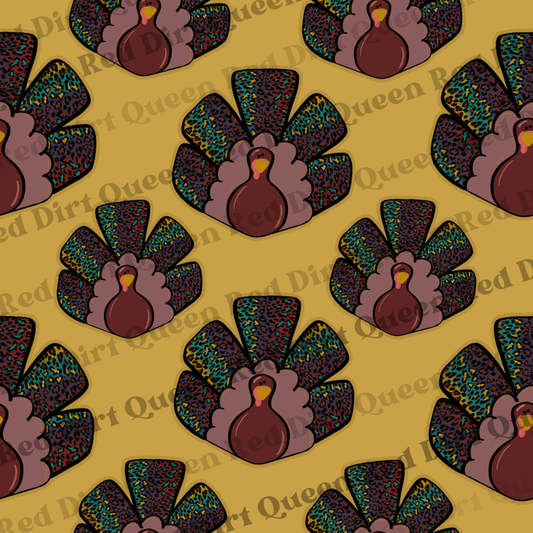 Fall Seamless Pattern - Colorful Leopard Turkey Yellow