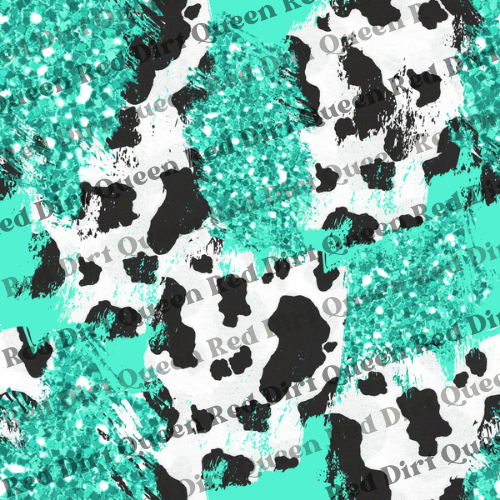 Cowhide Seamless Pattern - Turquoise Glitter Cow Mix