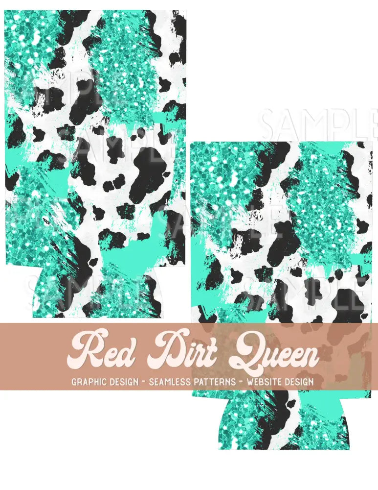 Turquoise Cow Glitter Slim Can Template