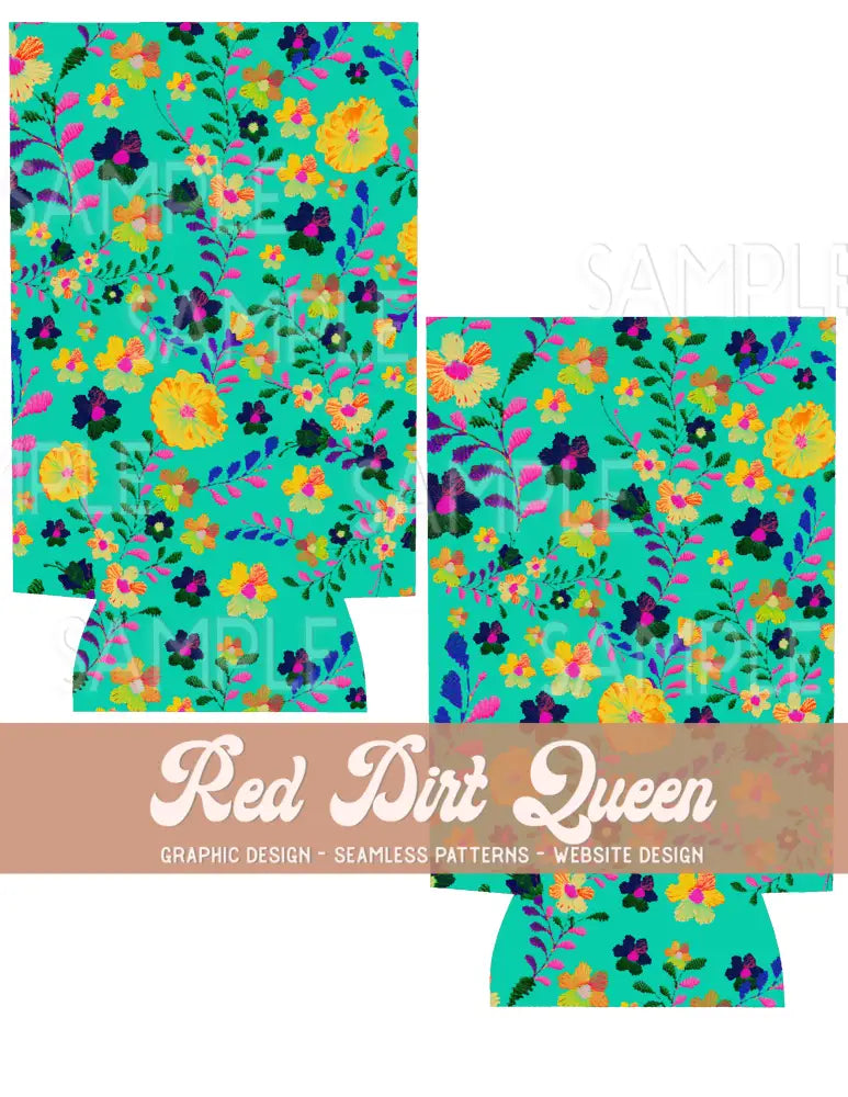 Turquoise Floral Stitch Slim Can Template