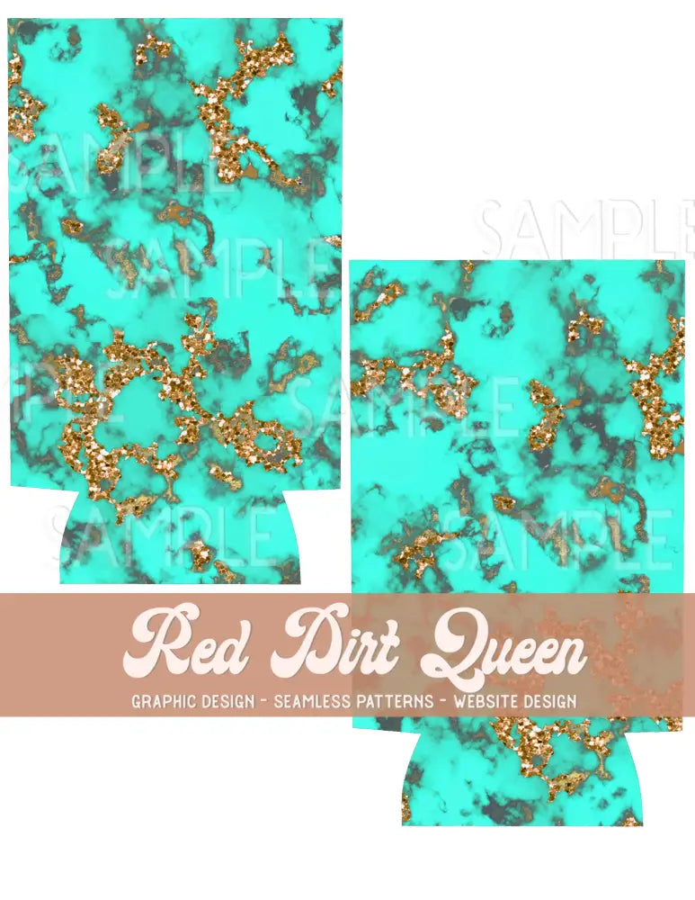 Turquoise Gold Glitter Slim Can Template