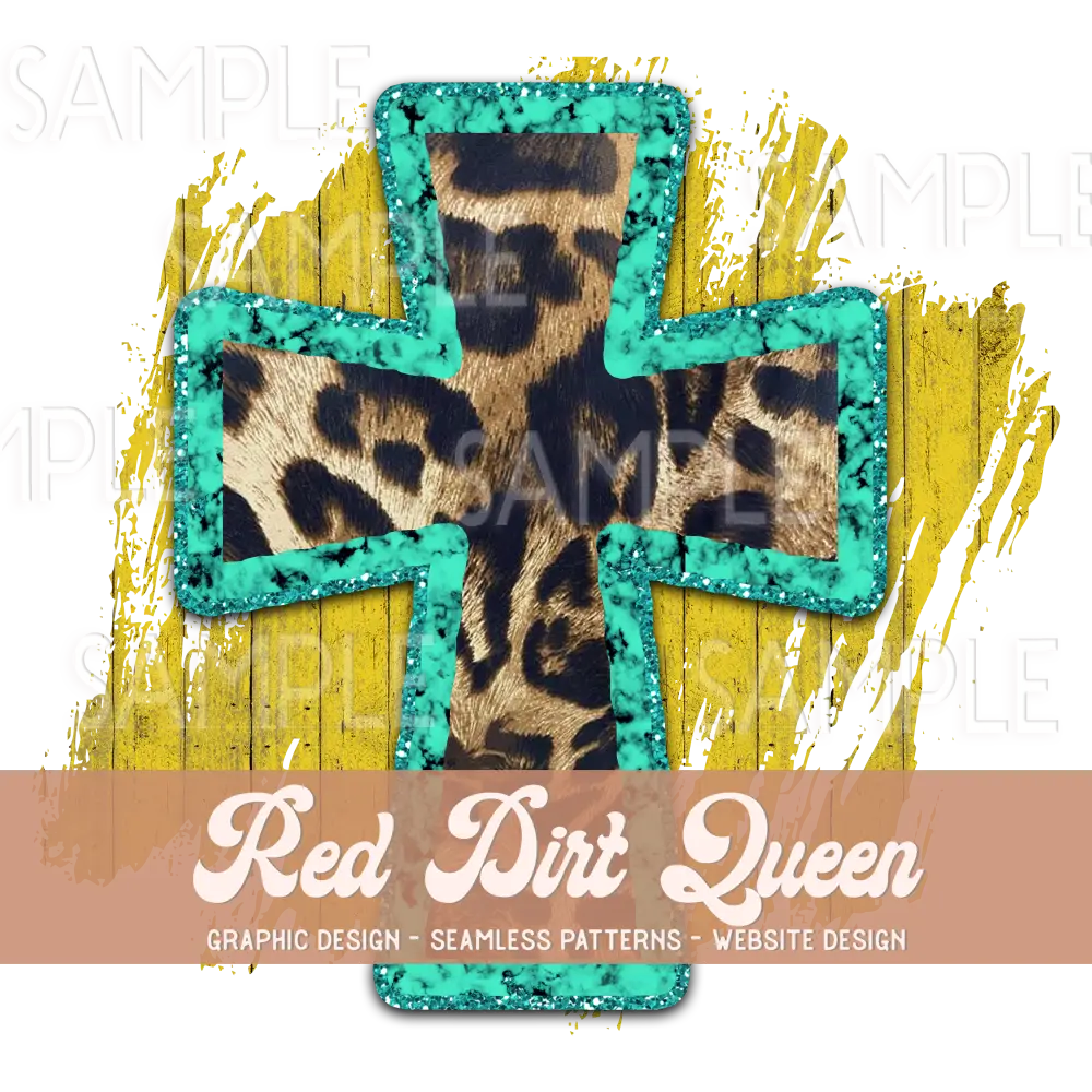 Turquoise Leopard Cross Distressed Wood