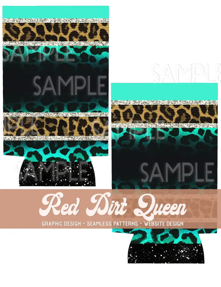Turquoise Leopard Glitter Slim Can Template