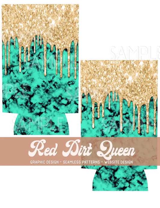 Turquoise Stone Glitter Drip Slim Can Template