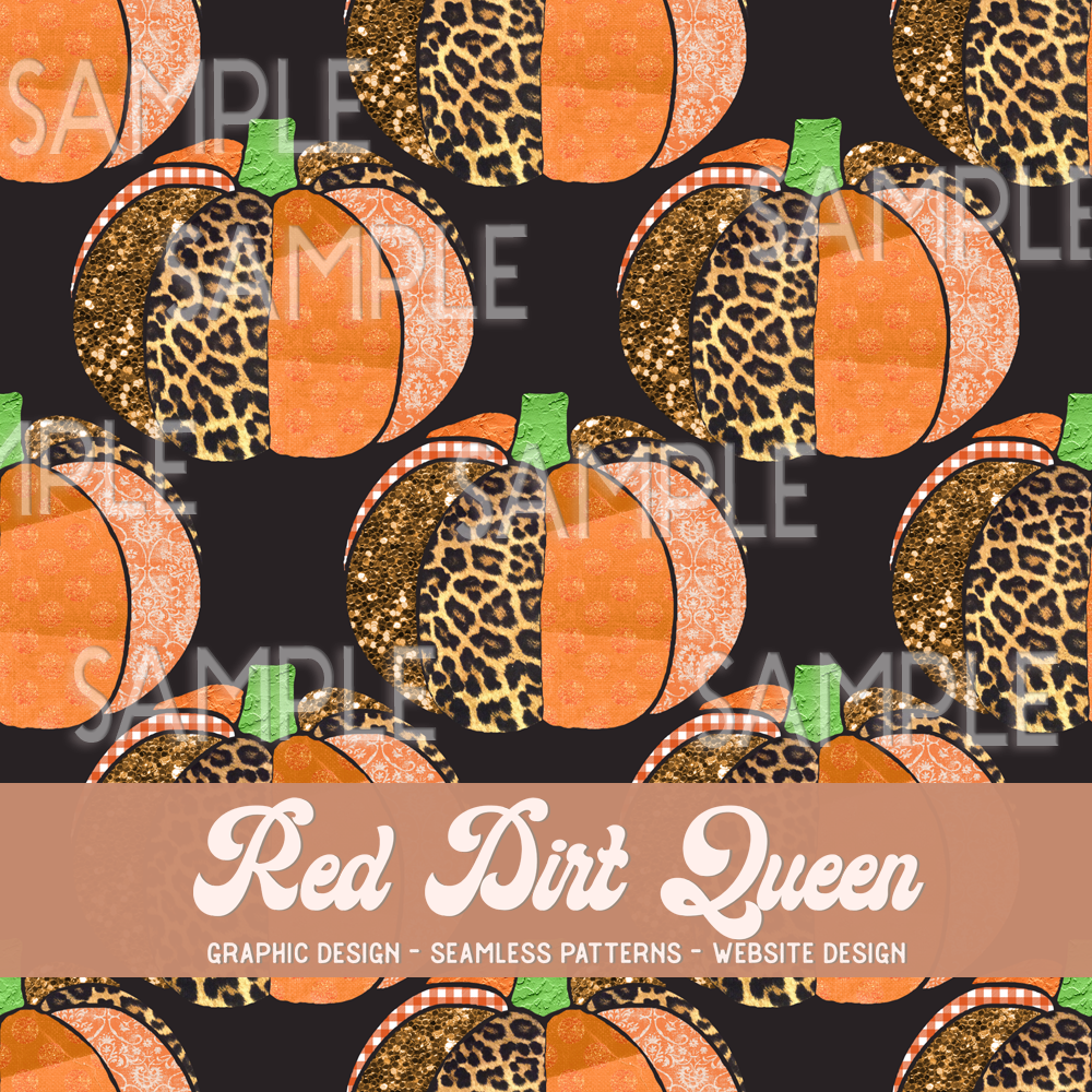 Seamless Pattern Glitter Leopard Pumpkins