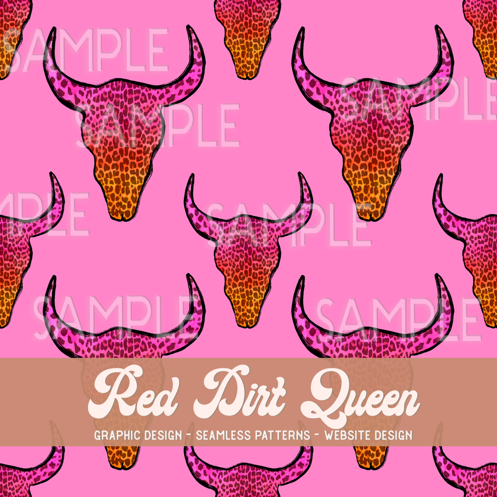 Seamless Pattern Pink Leopard Skulls