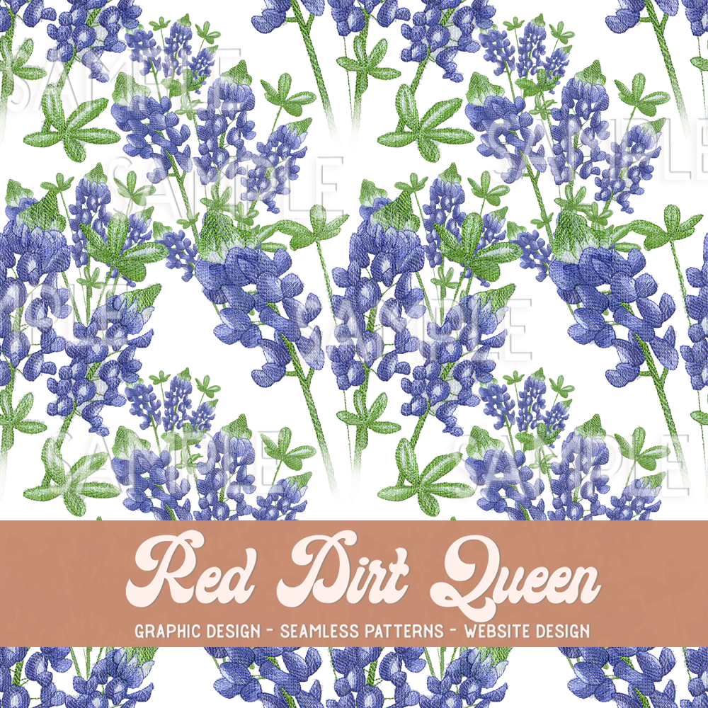 Seamless Pattern Bluebonnets Embroidered Look