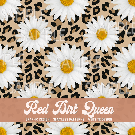 Seamless Pattern Leopard Daisies