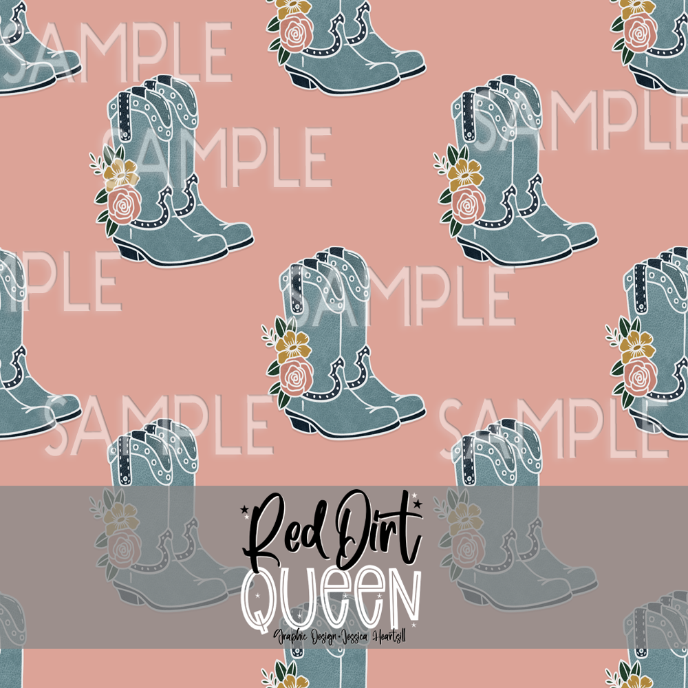 Seamless Pattern Floral Cowgirl Boots