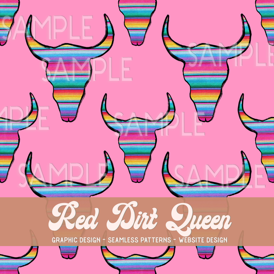 Seamless Pattern Pink Serape Skulls