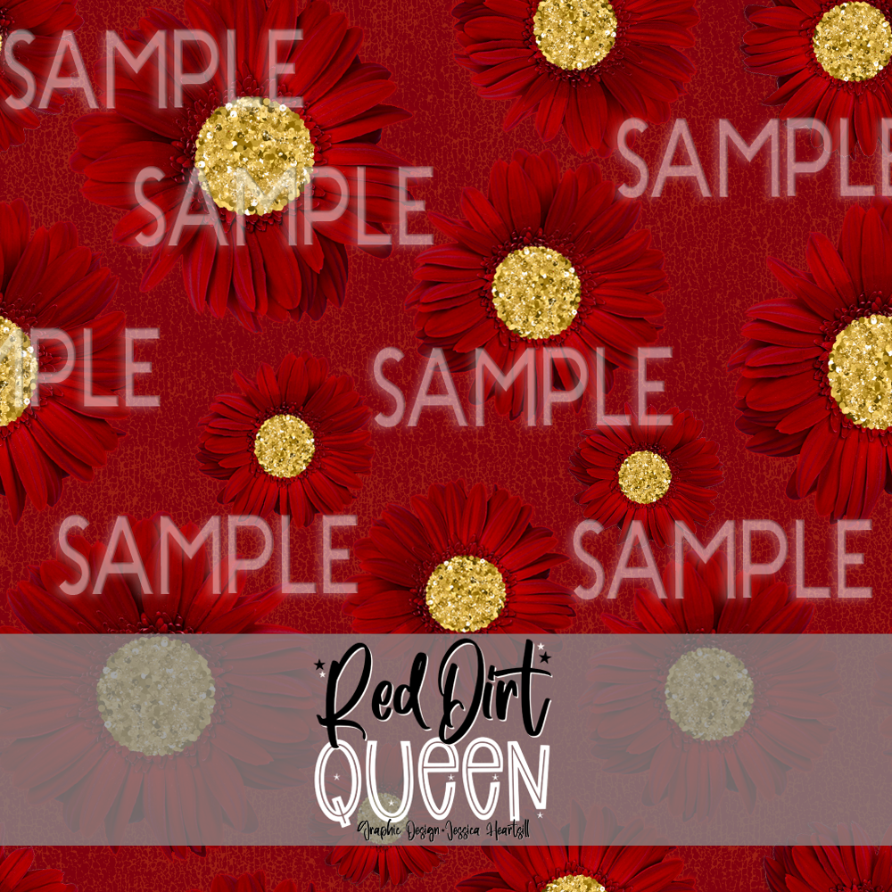 Seamless Pattern Red Gold Glitter Floral Red