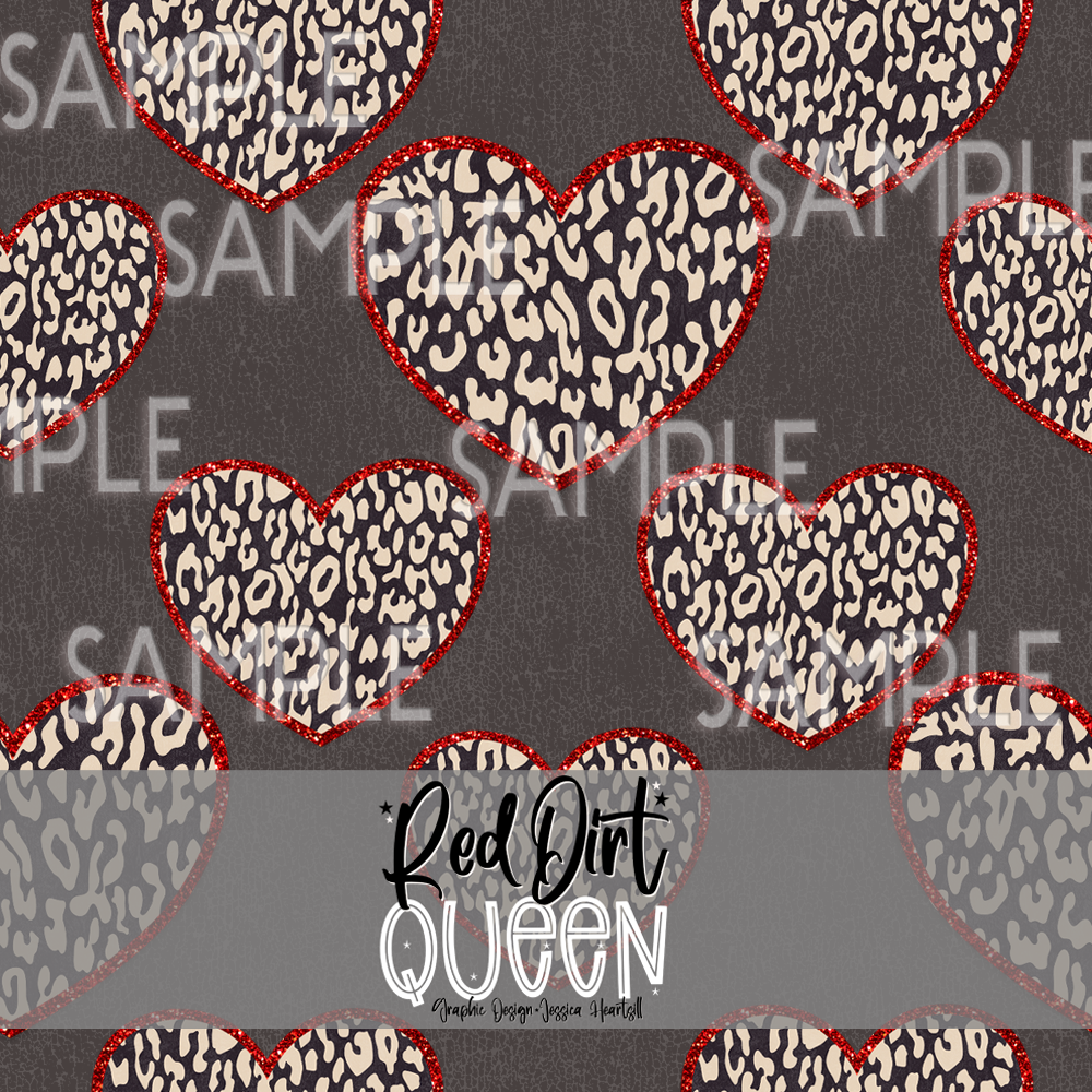 Seamless Pattern Leopard Glitter Hearts Gray