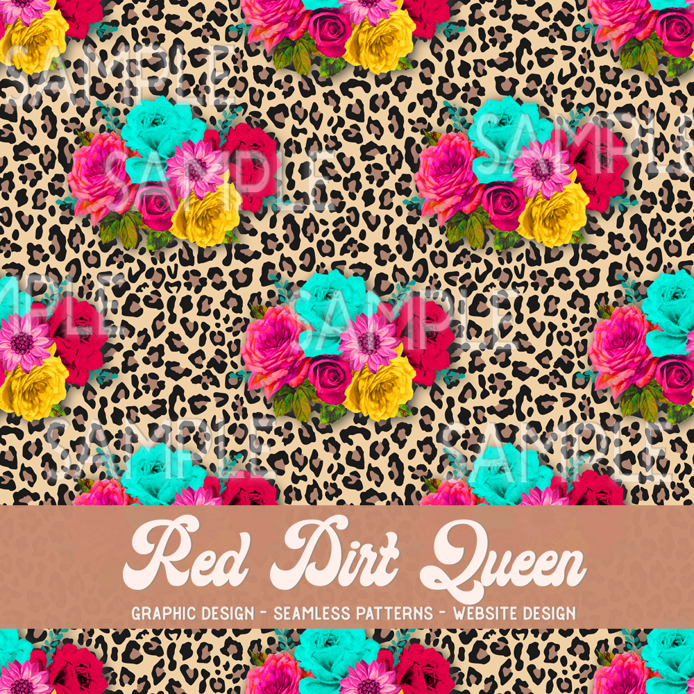 Seamless Pattern Neon Floral Leopard