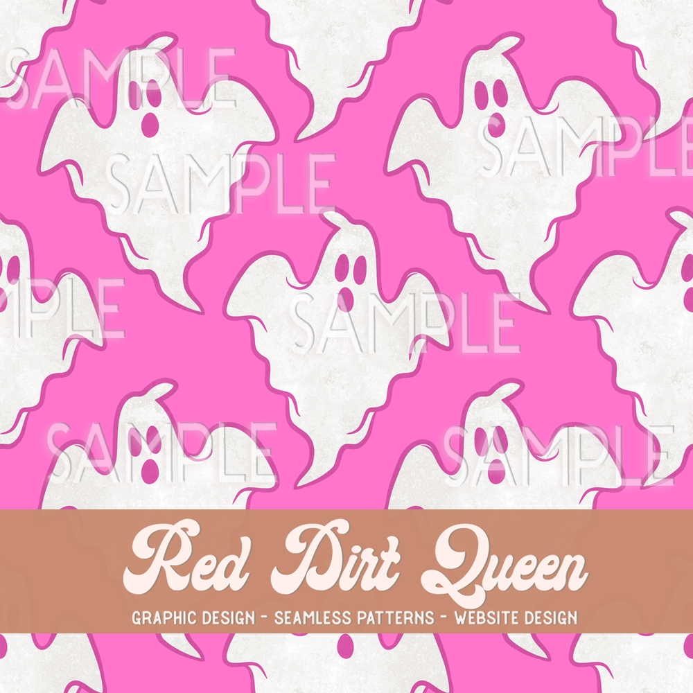 Seamless Pattern Hot Pink Ghosts Halloween