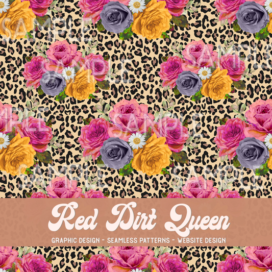 Seamless Pattern Muted Floral Leopard