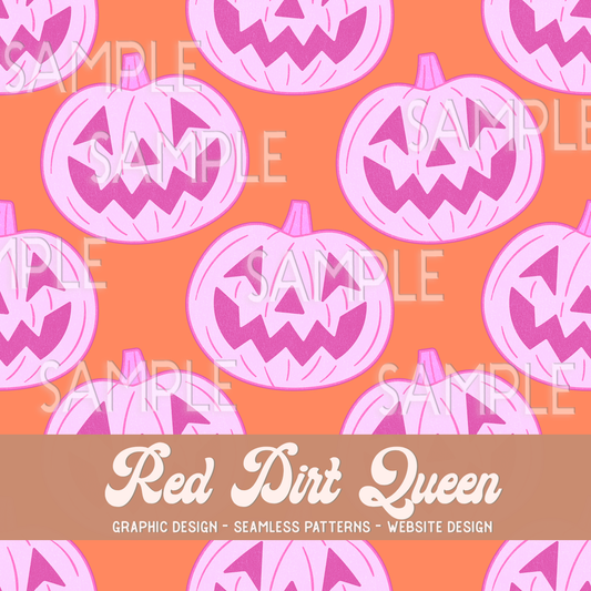 Seamless Pattern Pink Orange Halloween Pumpkins