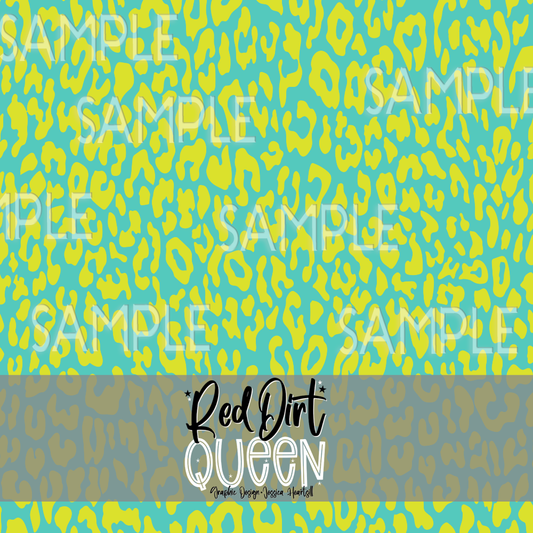 Seamless Pattern Neon Lime Teal Leopard