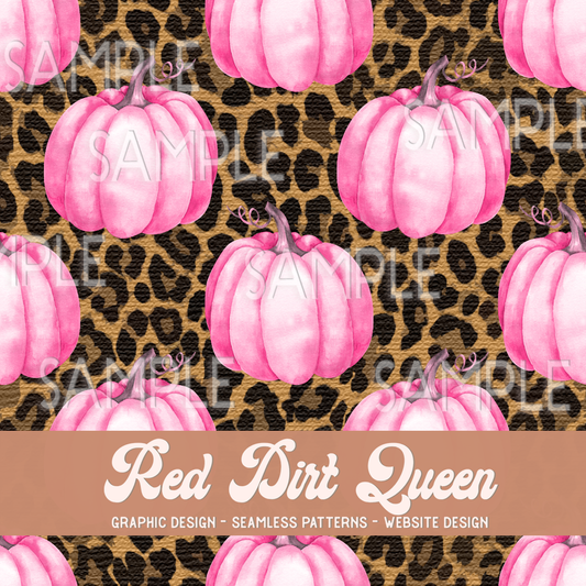 Seamless Pattern Pink Pumpkins Brown Leopard