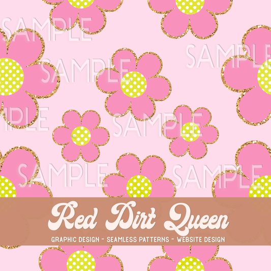 Seamless Pattern Glitter Pink Polka Dot Flower