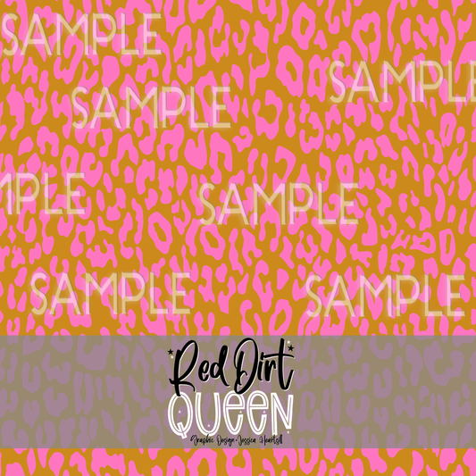 Seamless Pattern Neon Pink Mustard Leopard