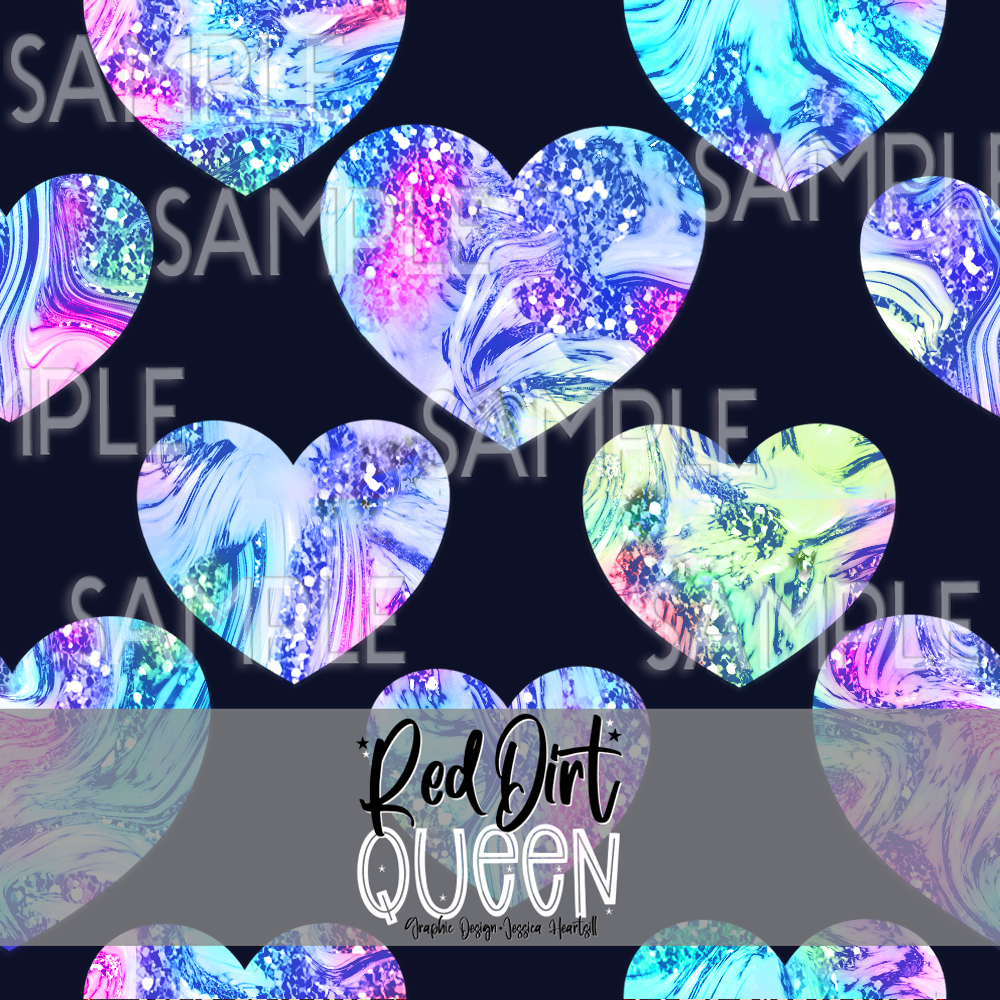 Seamless Pattern Purple Glitter Marble Hearts