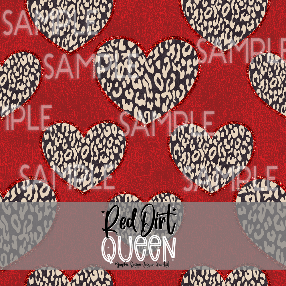 Seamless Pattern Leopard Hearts Dark Red Distressed