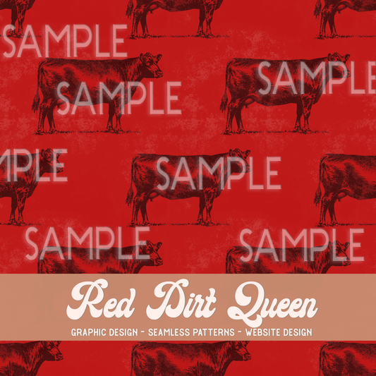 Seamless Pattern Distressed Red Black Cows