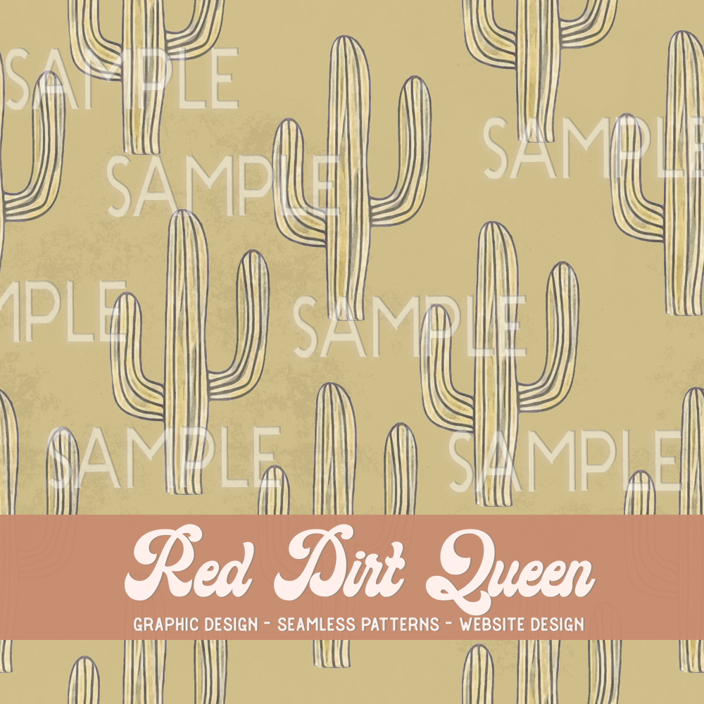 Seamless Pattern Muted Distressed Cactus Doodles