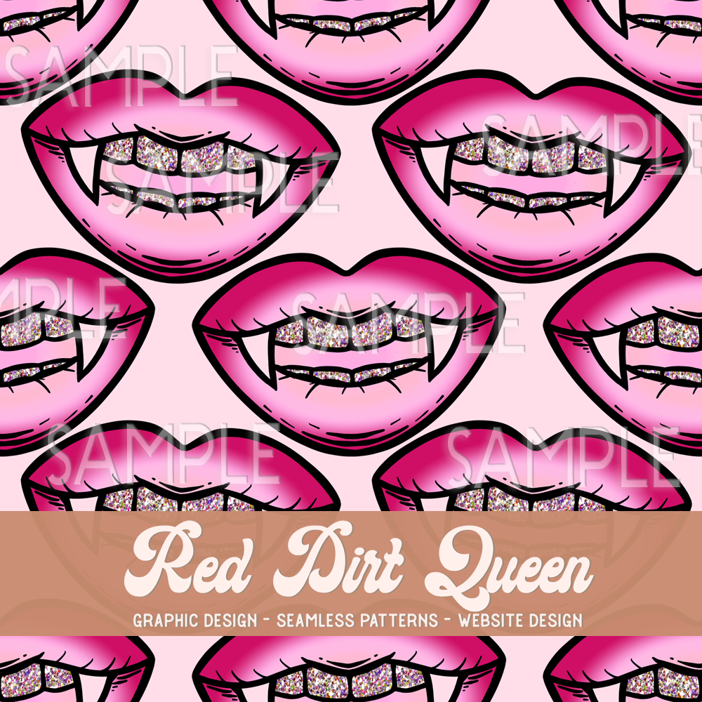 Seamless Pattern Glam Vampire Lips Pink
