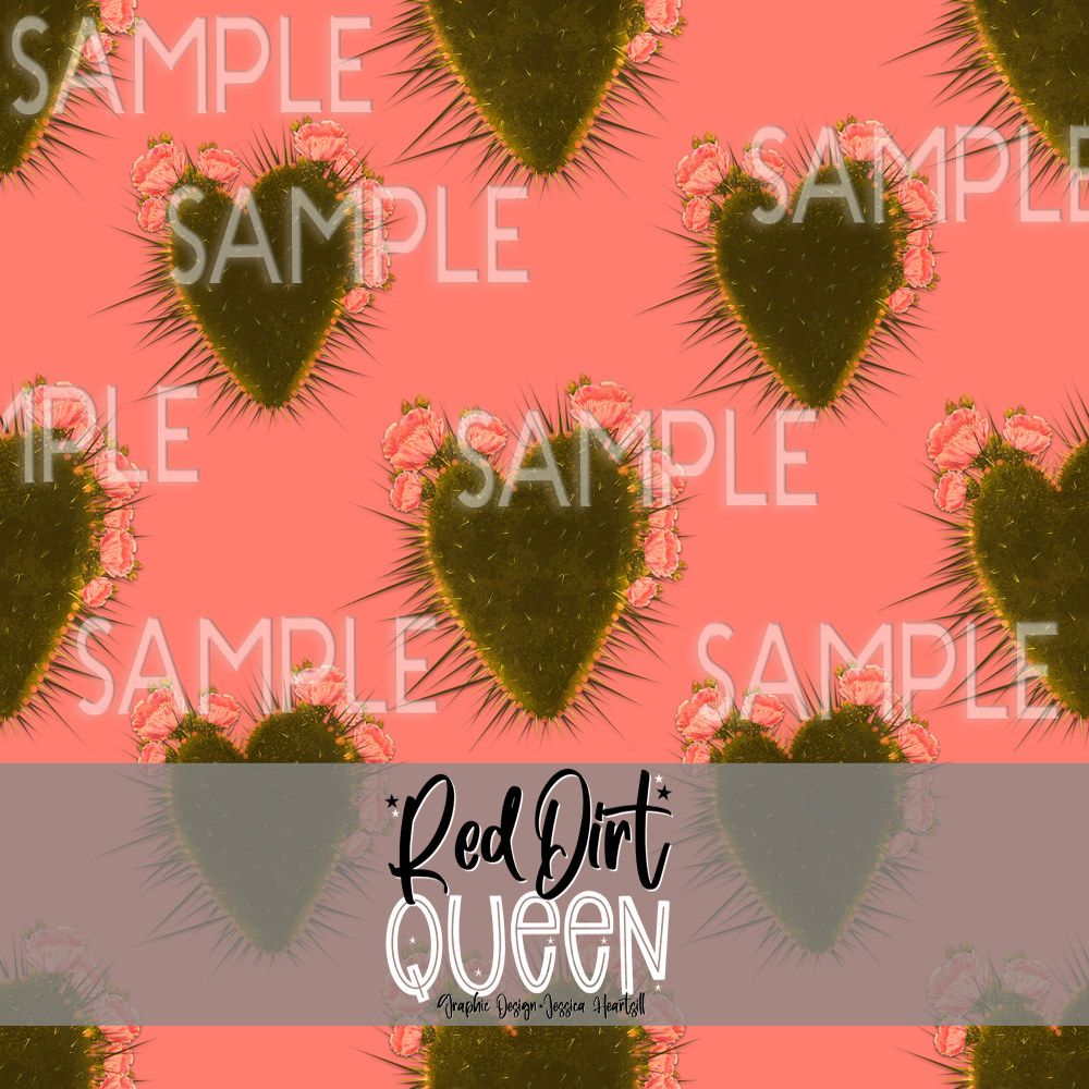 Seamless Pattern Floral Cactus Heart Pink