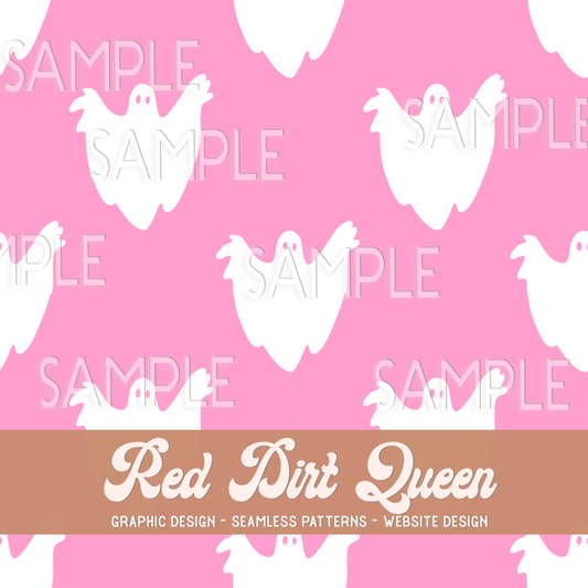 Seamless Pattern Pink White Halloween Ghost