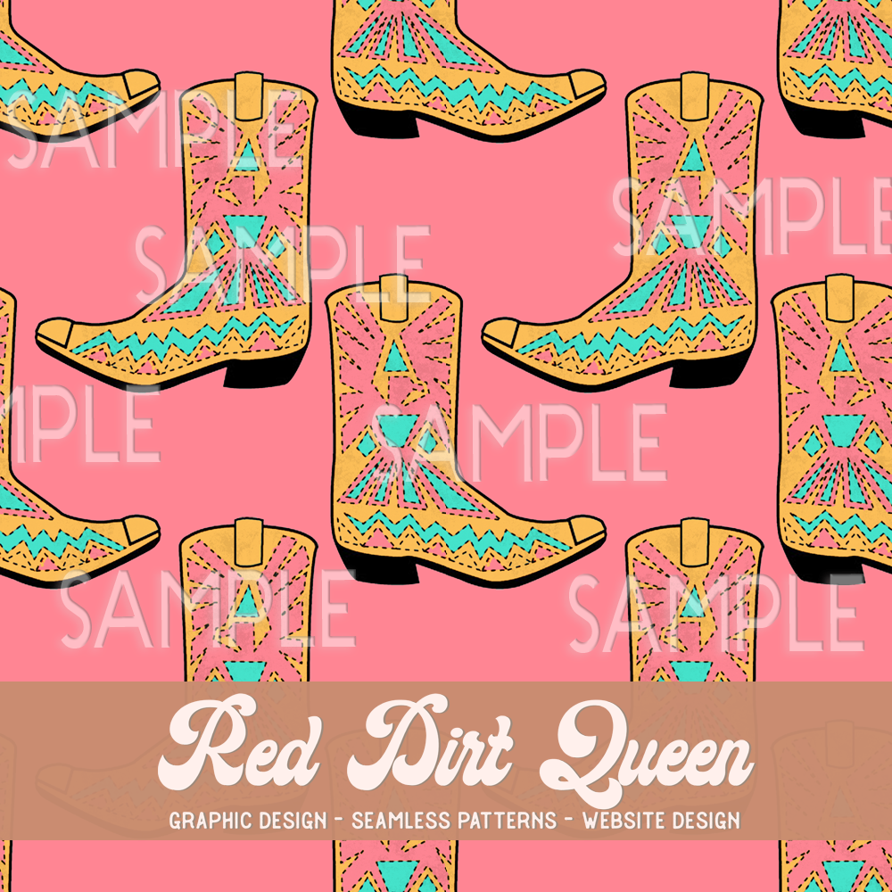 Seamless Pattern Pink Teal Yellow Boots