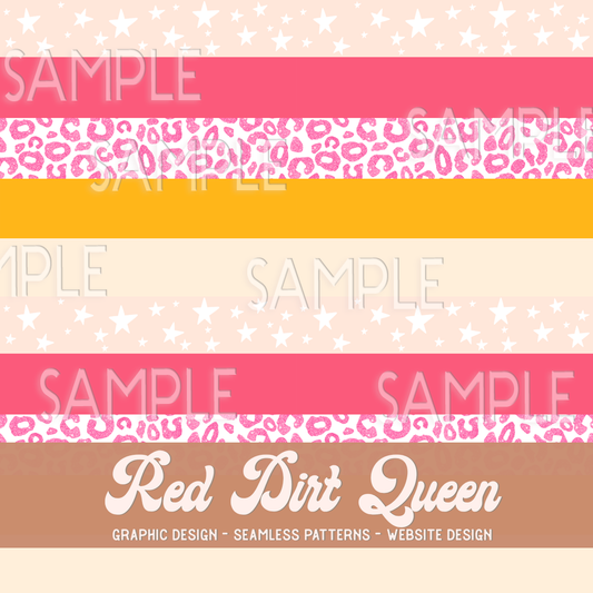 Seamless Pattern Pink Leopard Star Stripes