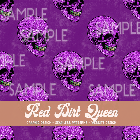 Seamless Pattern Dark Purple Glitter Skulls