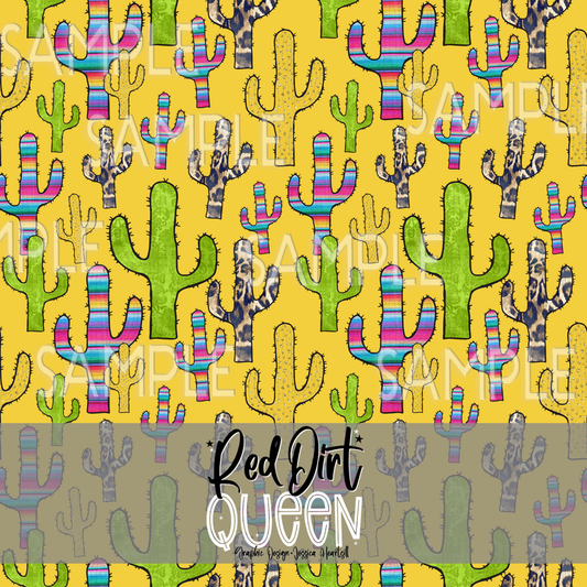 Seamless Pattern Serape Cactus Mix Yellow