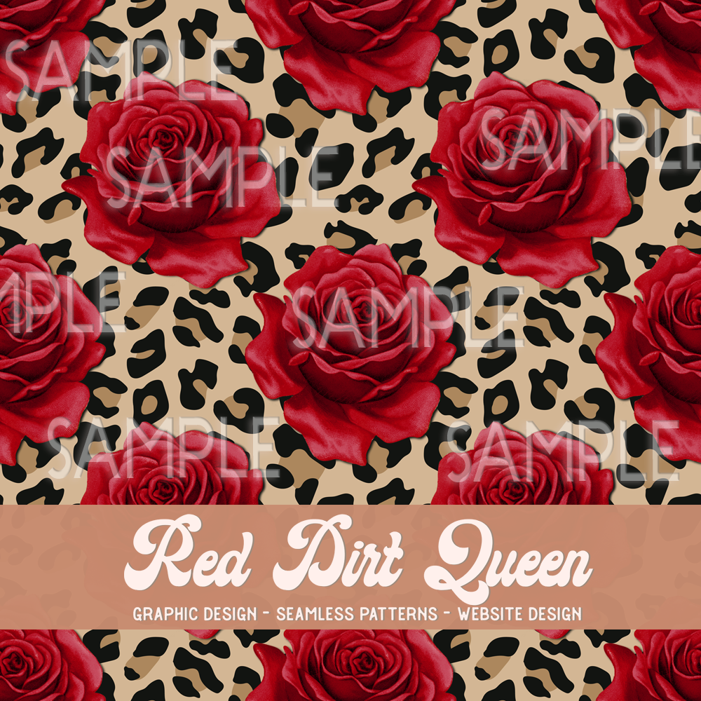 Seamless Pattern Brown Leopard Red Roses