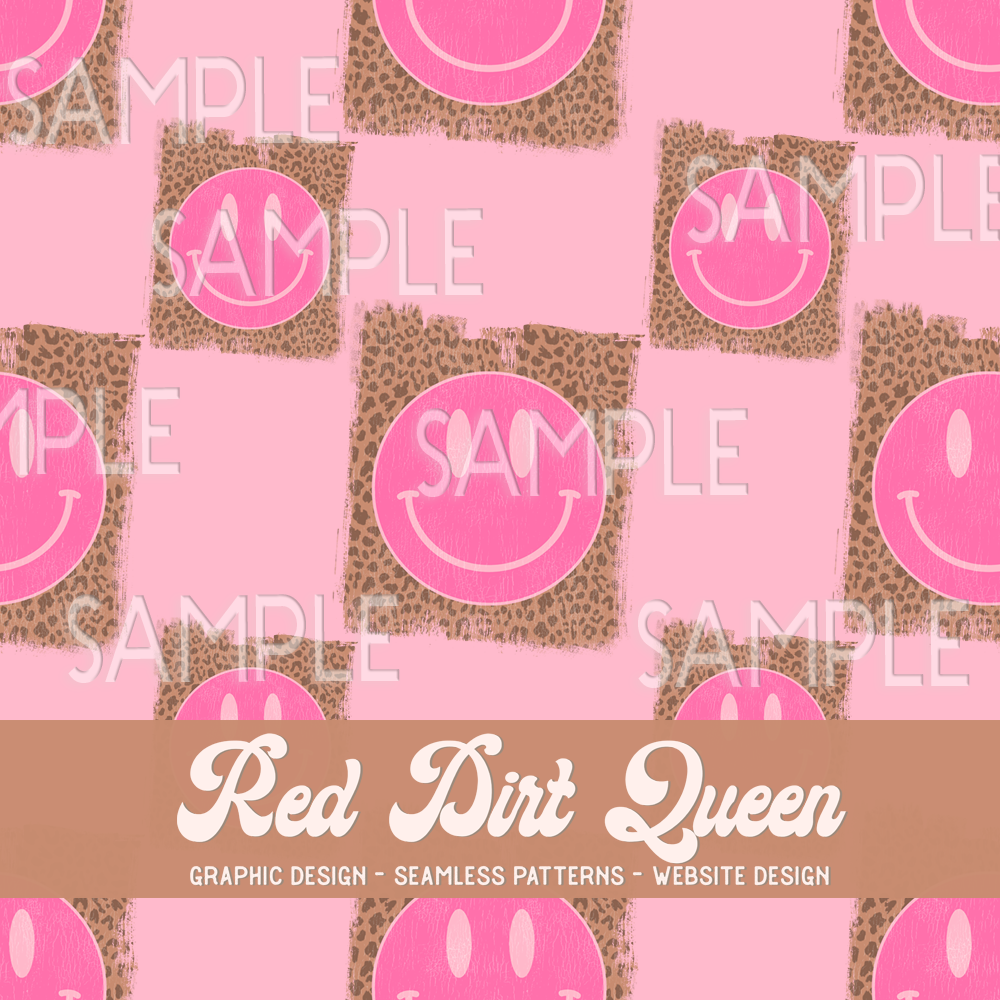 Seamless Pattern Leopard Pink Smileys