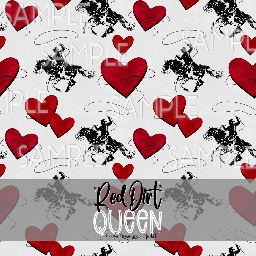 Seamless Pattern Cowboy Roping Heart Distressed