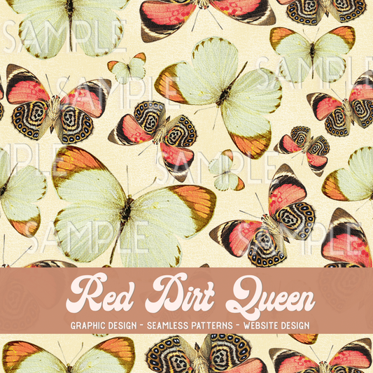 Seamless Pattern Vintage Distressed Butterflies